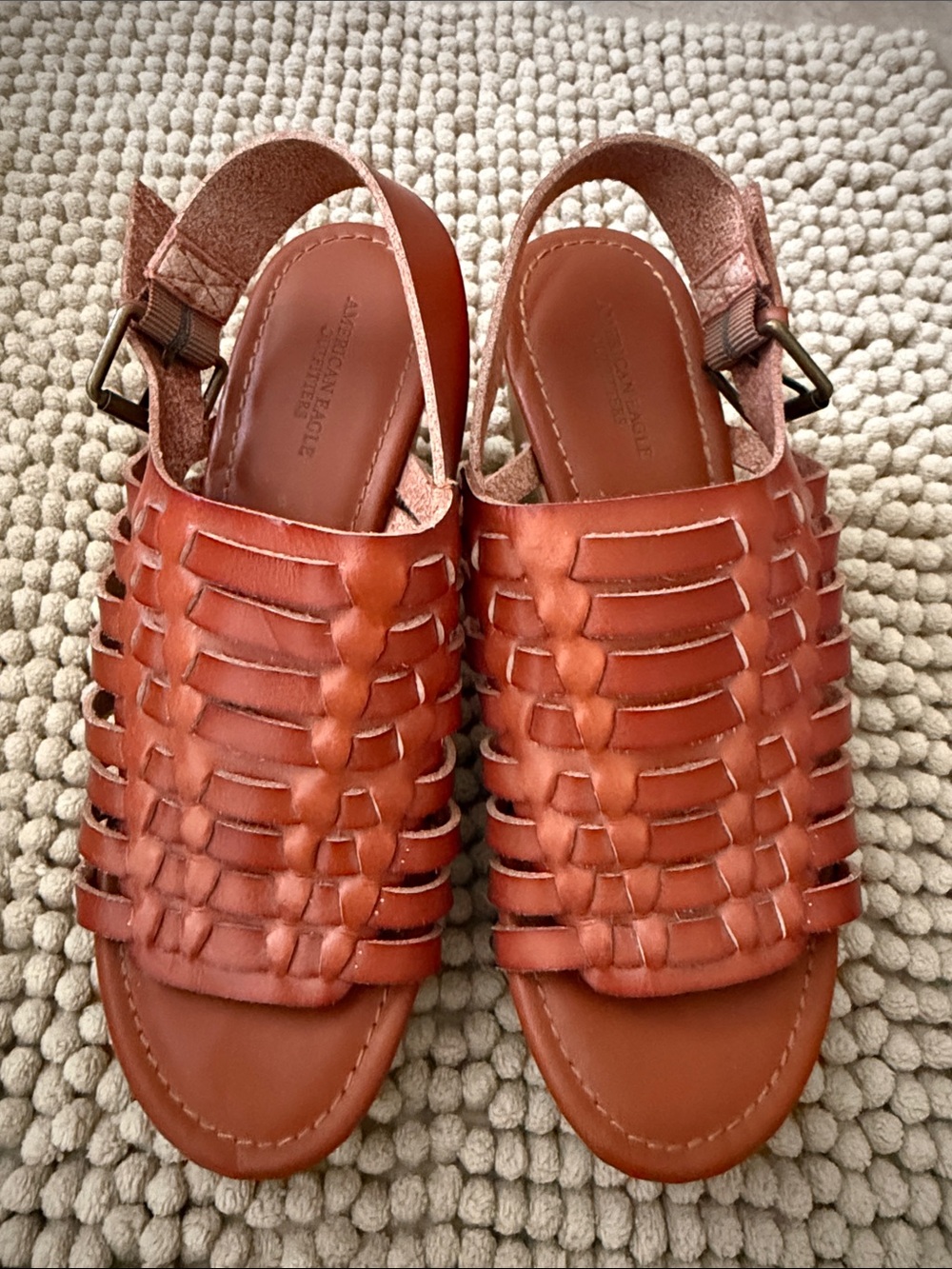American Eagle Women's Woven Leather Slingback Wedges - Burnt Orange